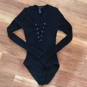 Lace up black body suit size small